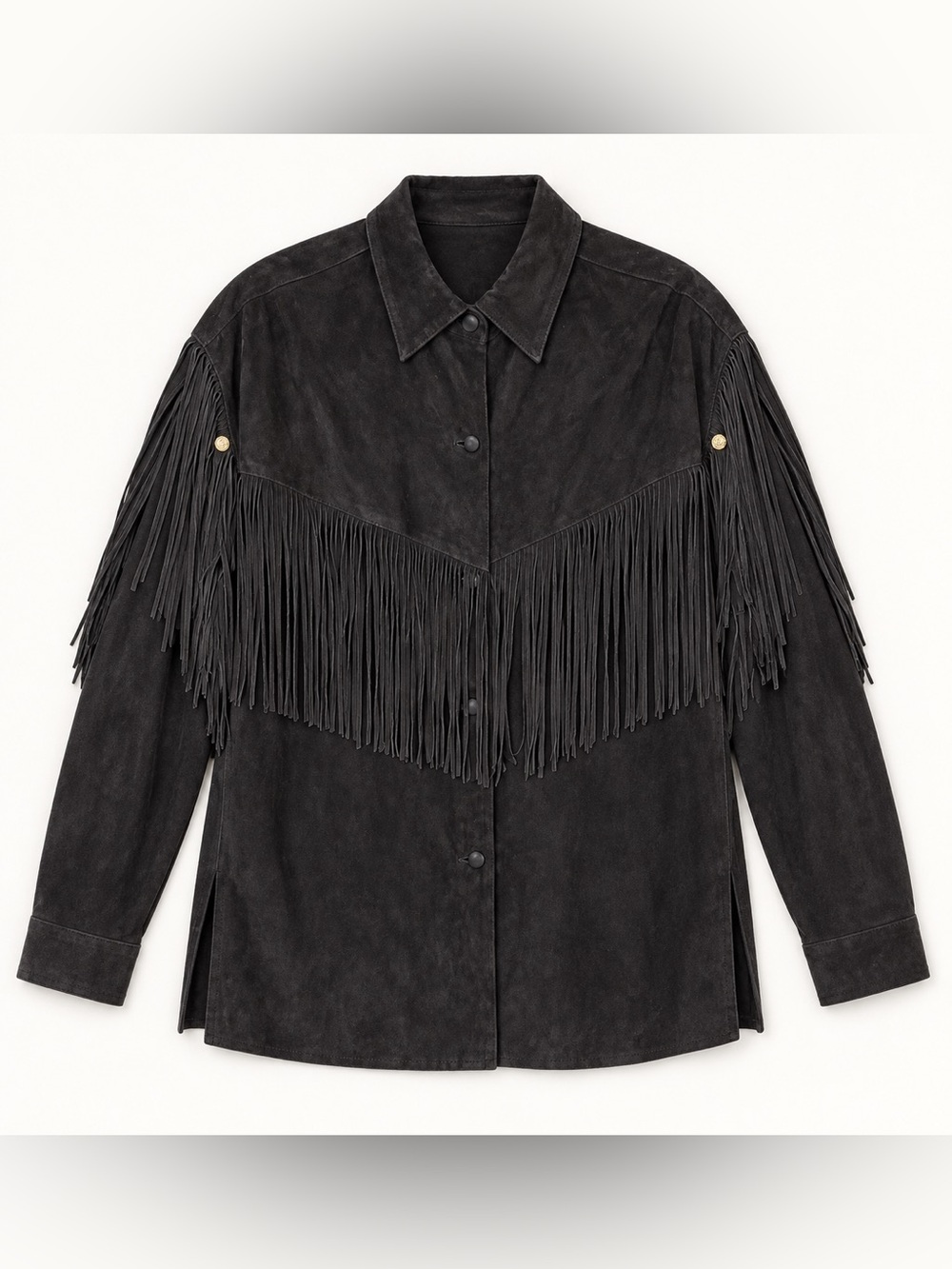 Rare Vintage Roberto Cavalli Black Suede Fringe Western Shirt Jacket